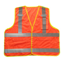 Fluorescent orange 5 point breakaway mesh reflective safety vest with pockets